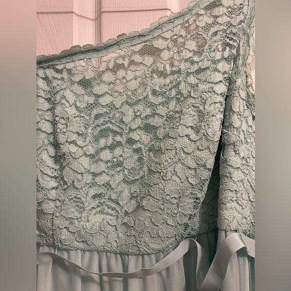 David’s Bridal one shoulder Mint lace and mesh dress Size 16 - Picture 3 of 7
